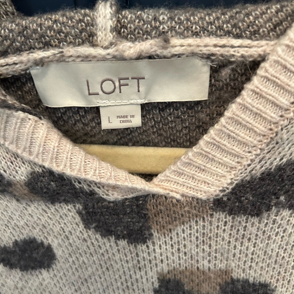 LOFT Cream and Black Leopard Print Sweater - Picture 2 of 4